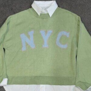 ANTHROPOLOGIE MAEVE NYC Graphic Twofer Sweater NEW WITH TAGS Oversized - XS